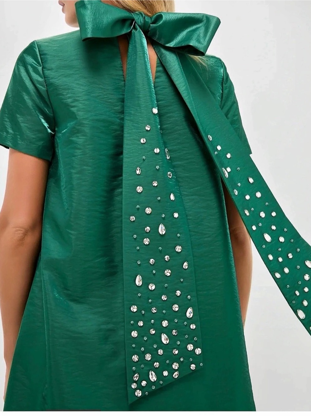 Hyacinth House Green Taffeta Embellished Ashton Bow Dress Green Small